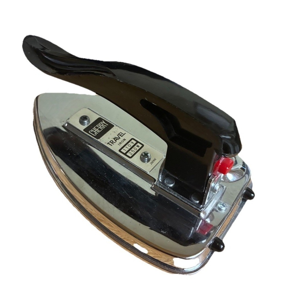 Vintage Cherry‎ Travel Iron With Folding Handle Silver 7x5" Japan